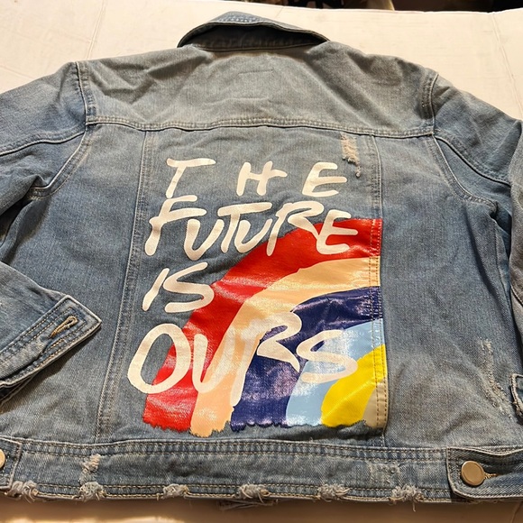 GB Girls Gianni Bimi “The Future is Ours” distressed lightwash Denim Jacket jean - Picture 1 of 14